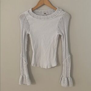 Free People Cuffing Season Crochet Long Sleeve Top Light Blue Size Small Boho